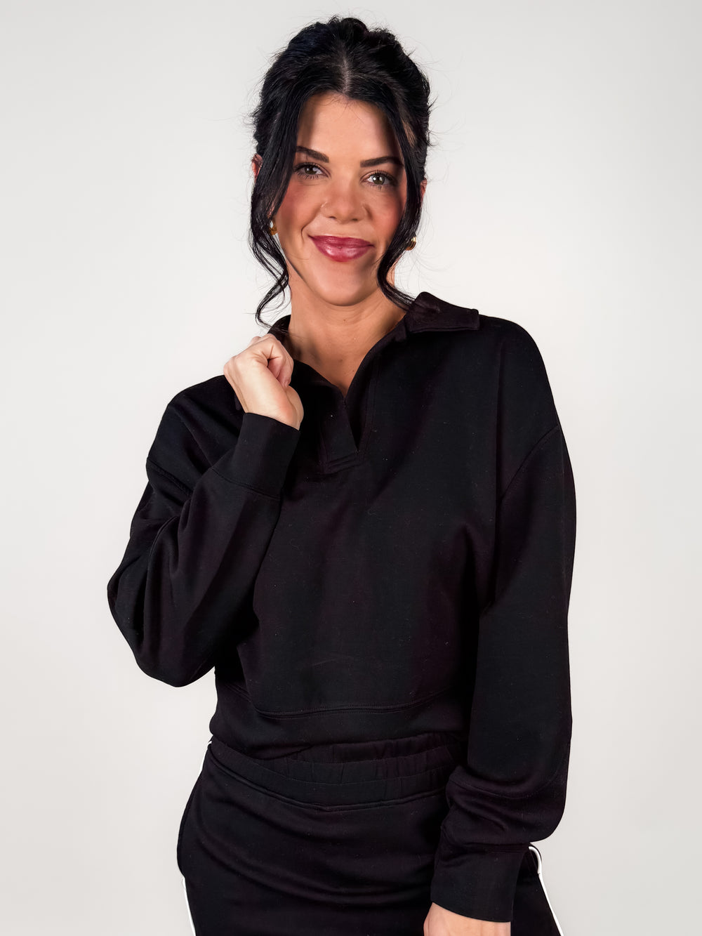 Saddie Soft Knit LS Johnny Collar Crop Pullover