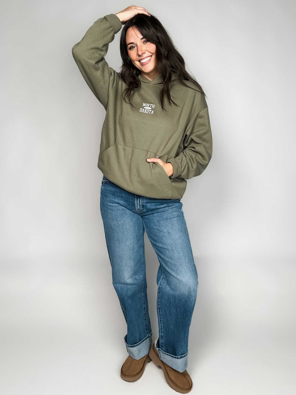 North Dakota Retro Embroidered Hoodie Look image