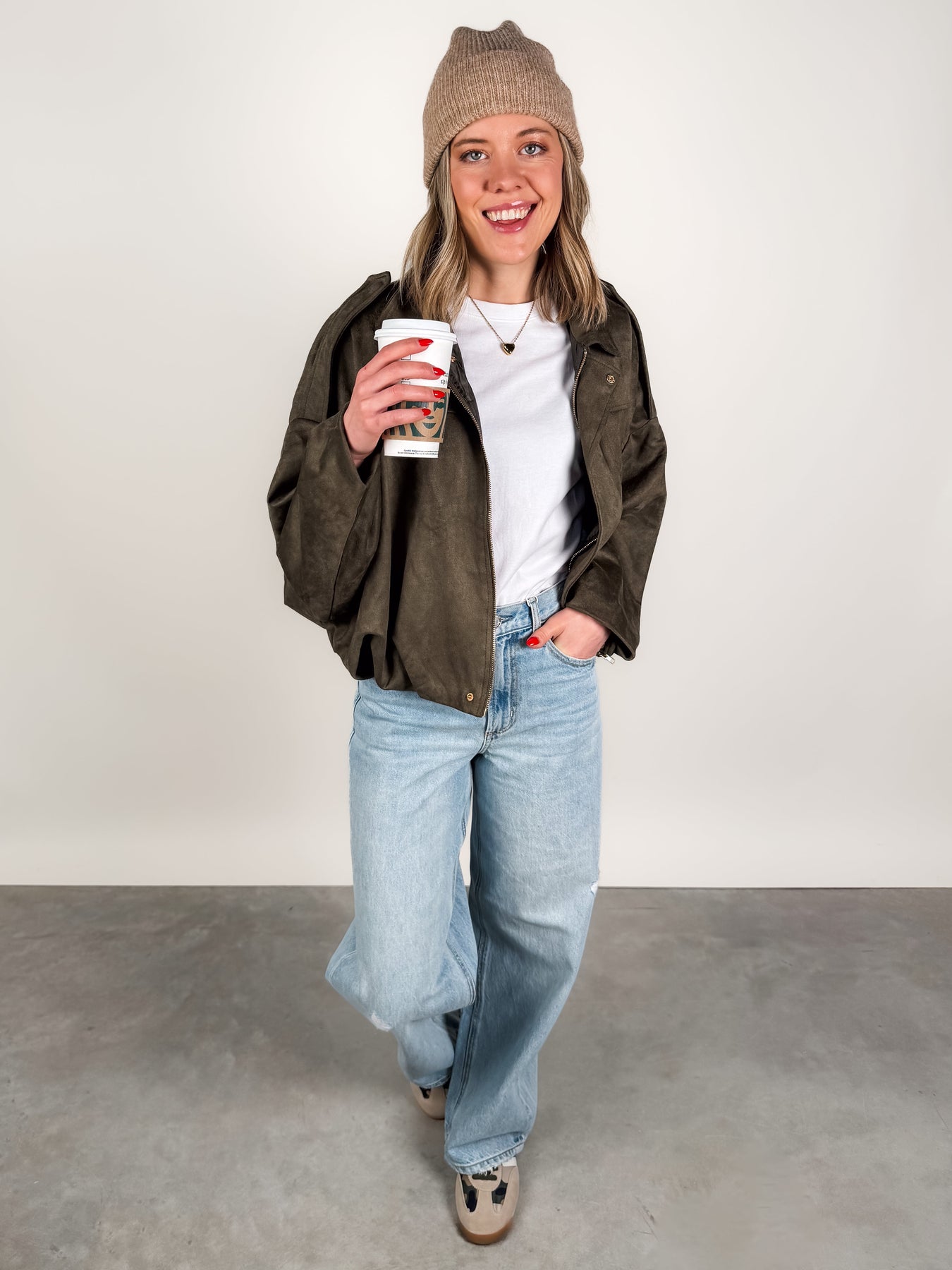 Suede Bomber Jacket Look