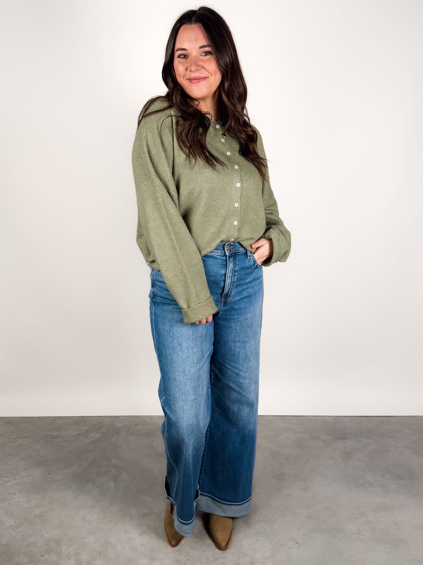 Still You Rise Sweater Sage Look