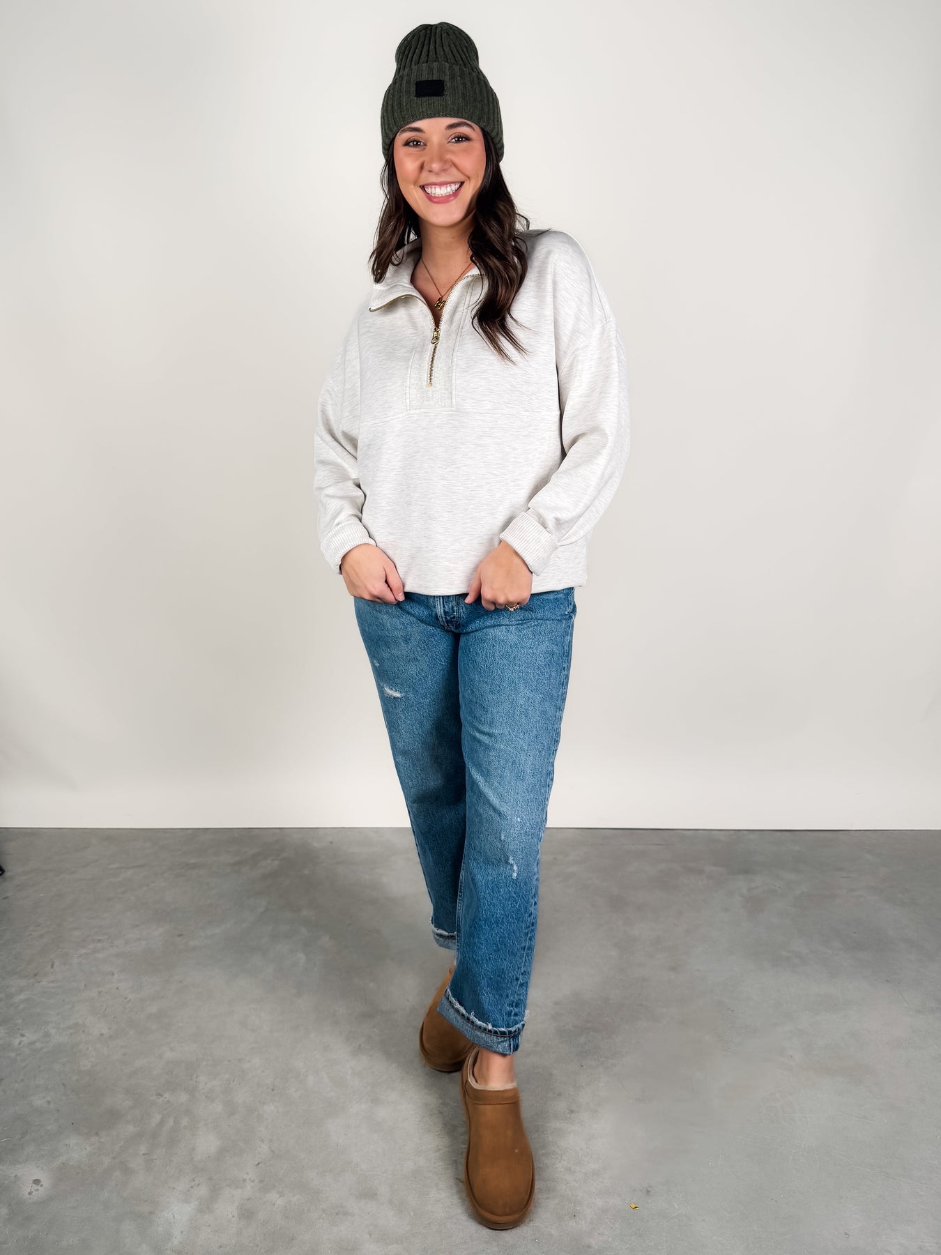 Molly Half Zip Longline Sweat Look