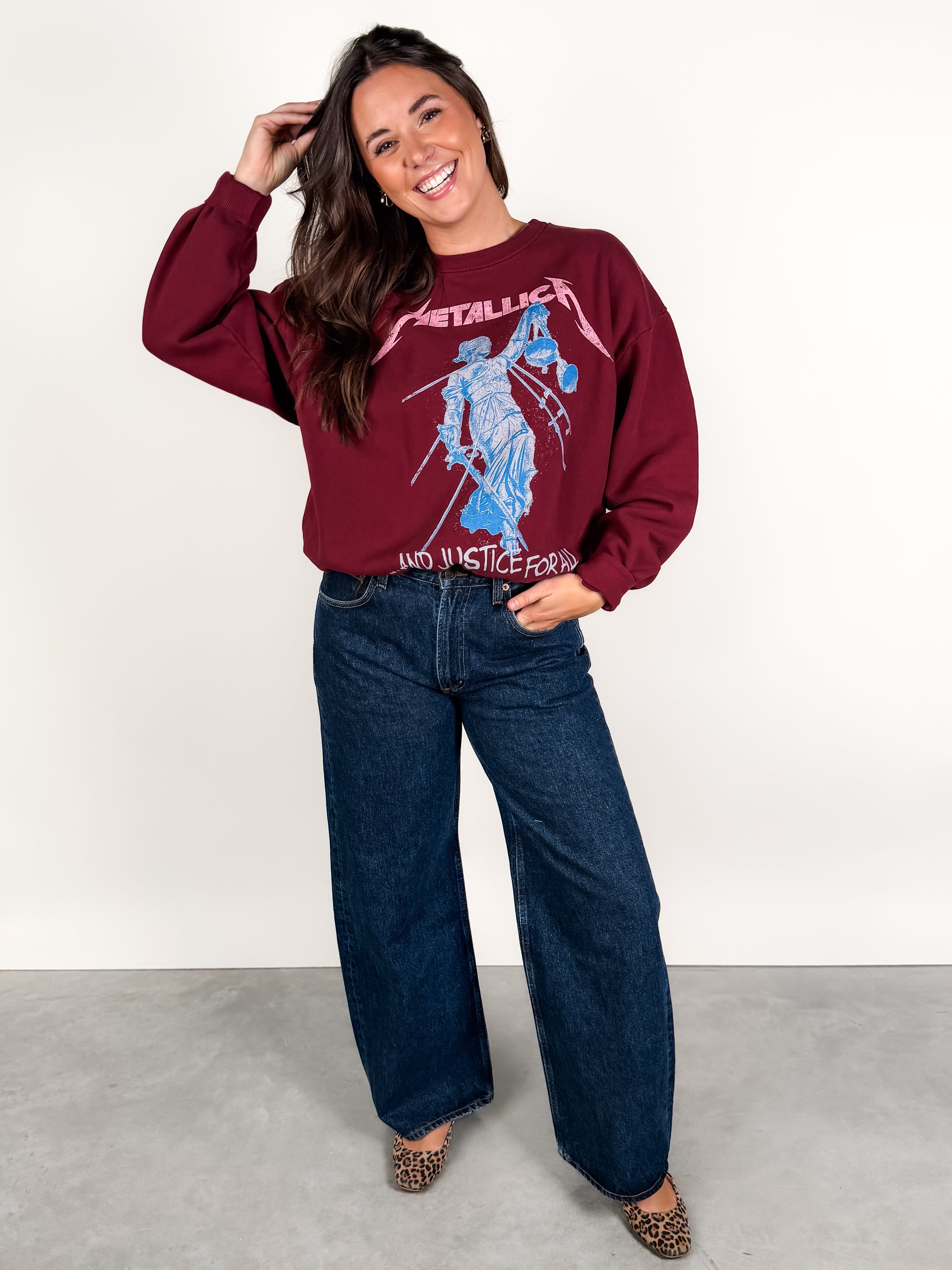 Metallica Justice For All Oversized Crew Sweatshirt Look image