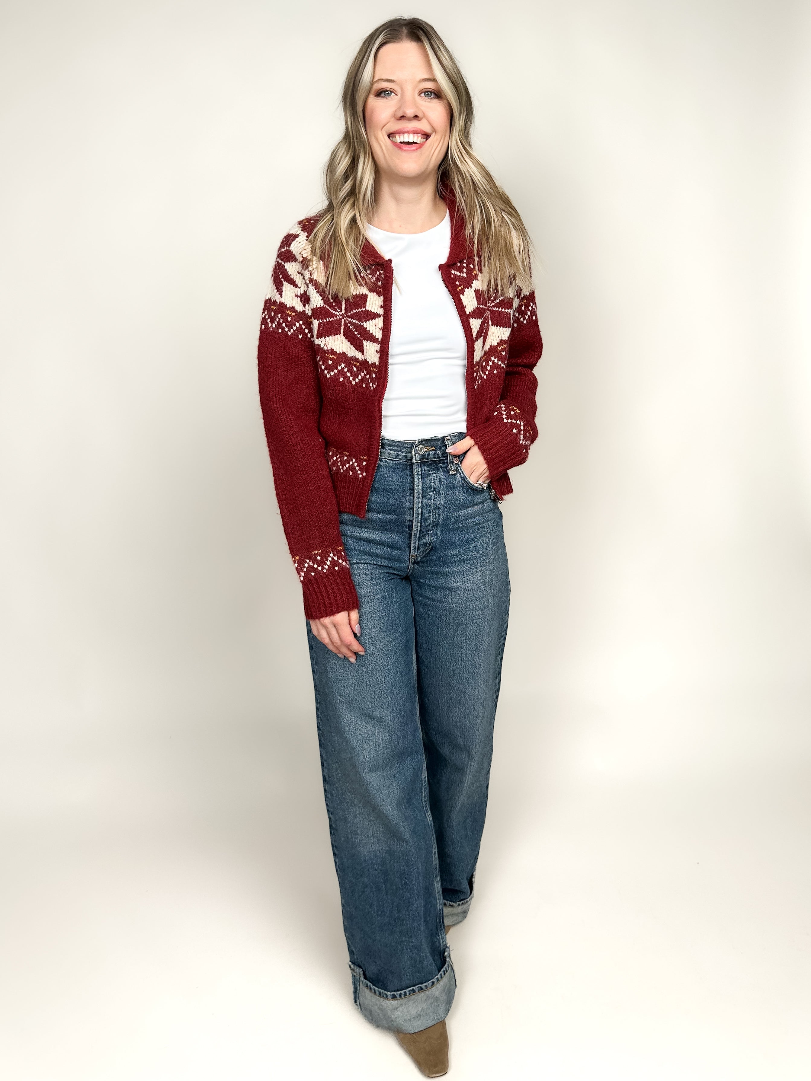 Fair Isle Zipper Cardigan Look image