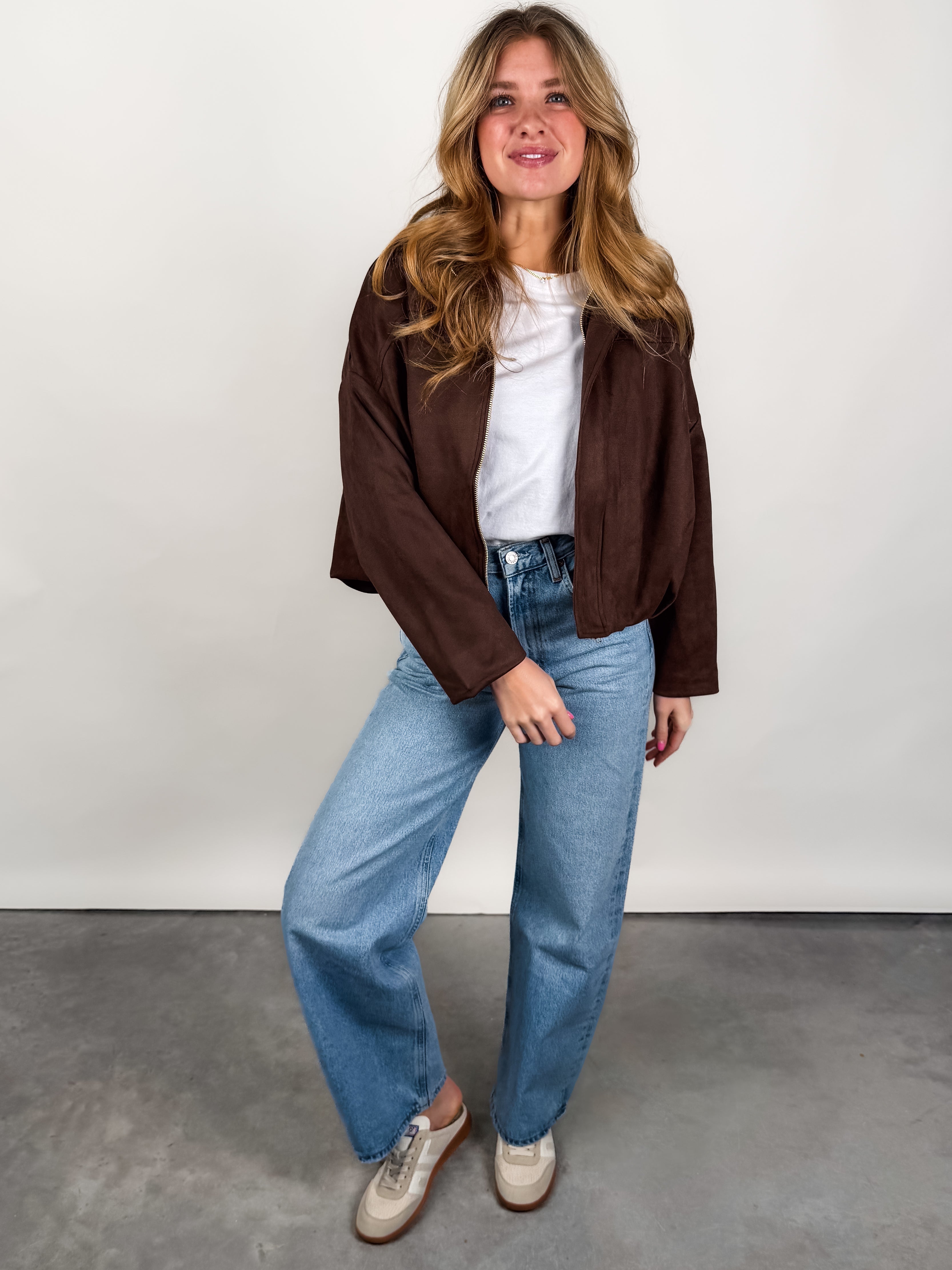 Suede Bomber Jacket Look image