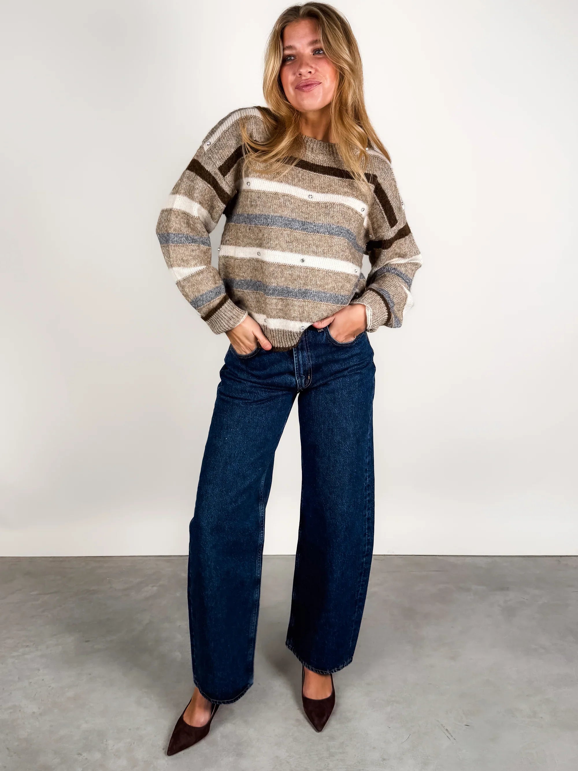 Noelle Multi Stripe Rhinestone Sweater Look image