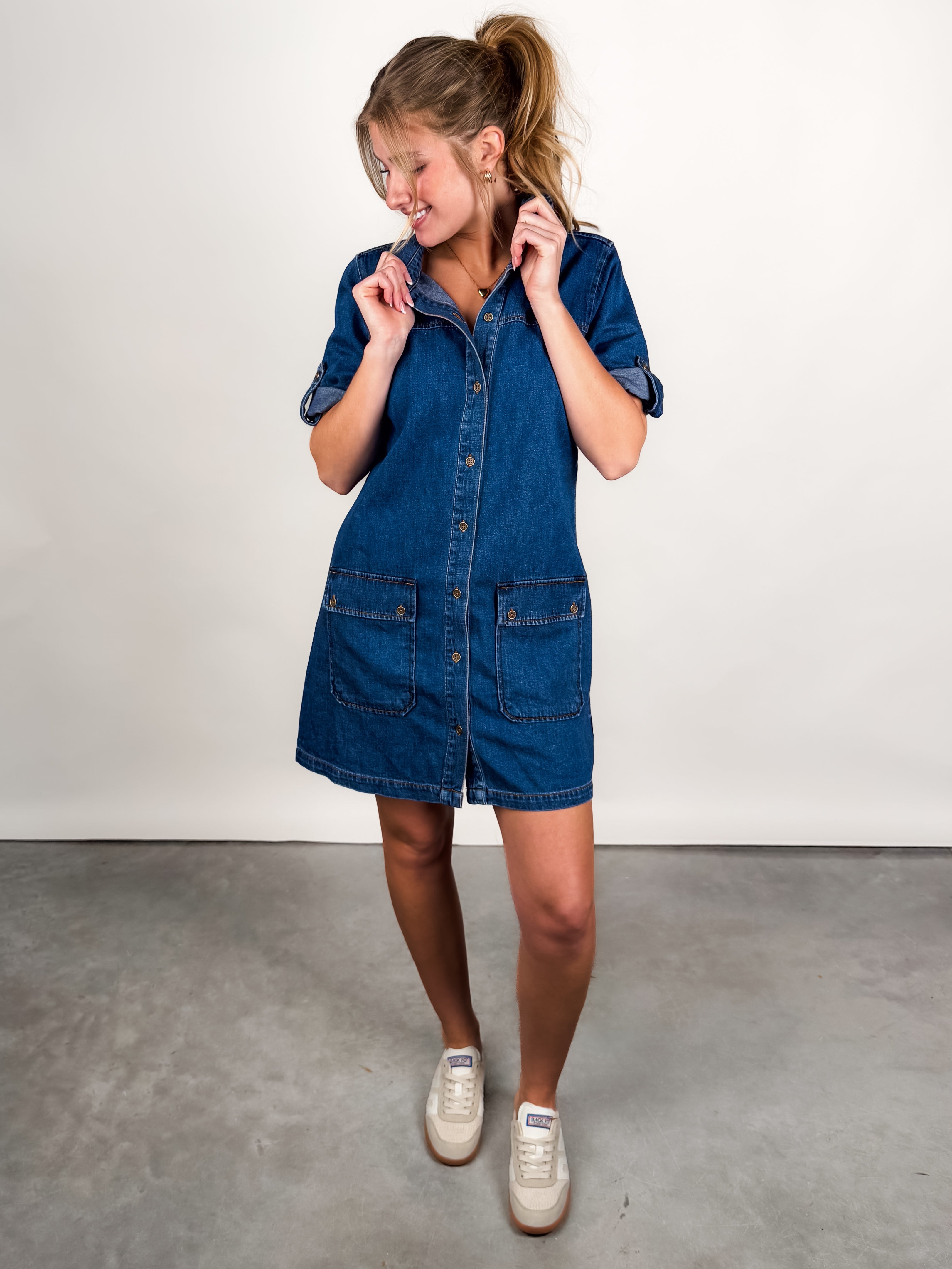 Eliza Rolled Up Sleeve Tab Dress Look image