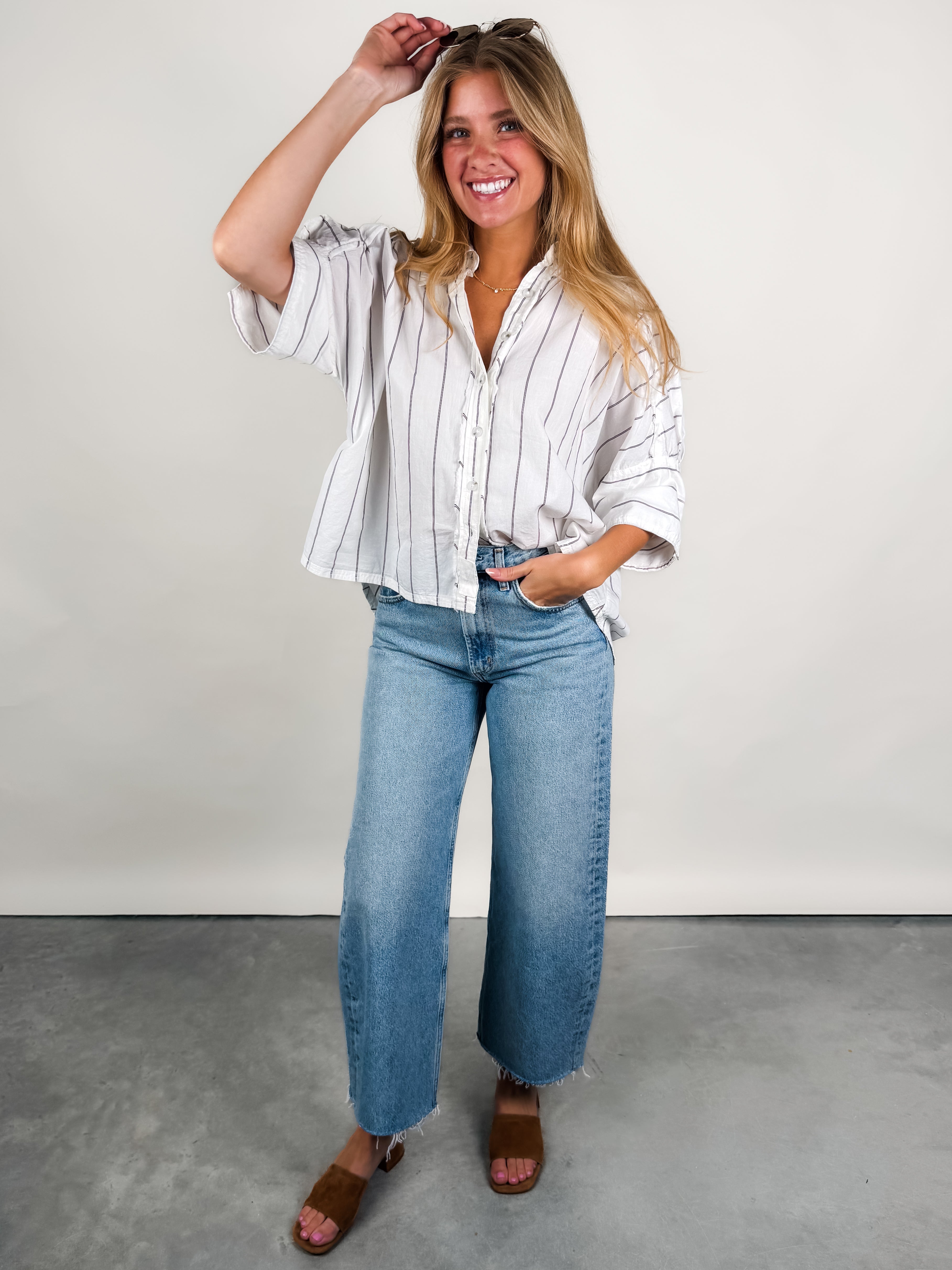 Seaside Cotton Stripe Shirt Look image