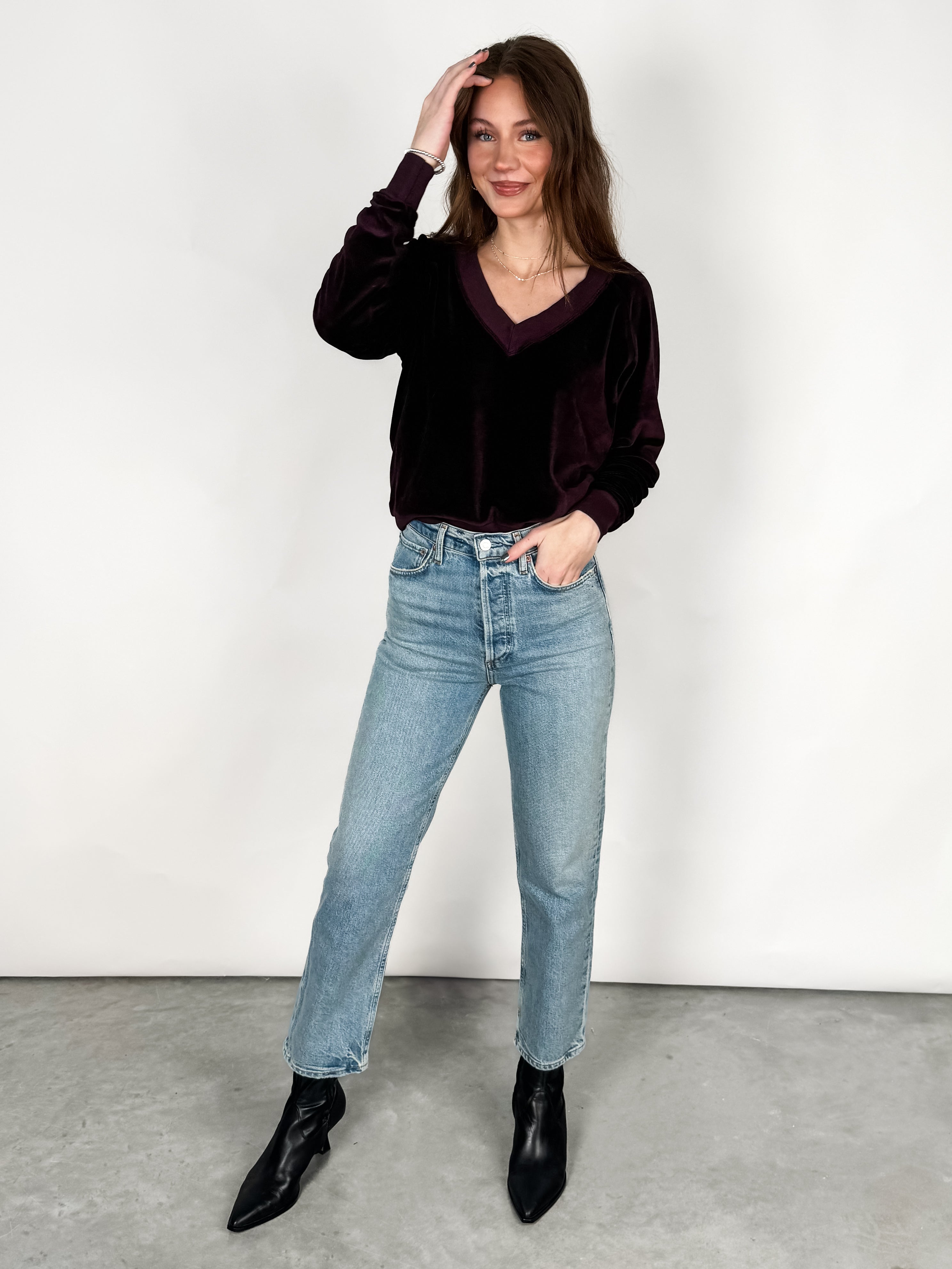 Ember Velour V-Neck Sweatshirt Look image