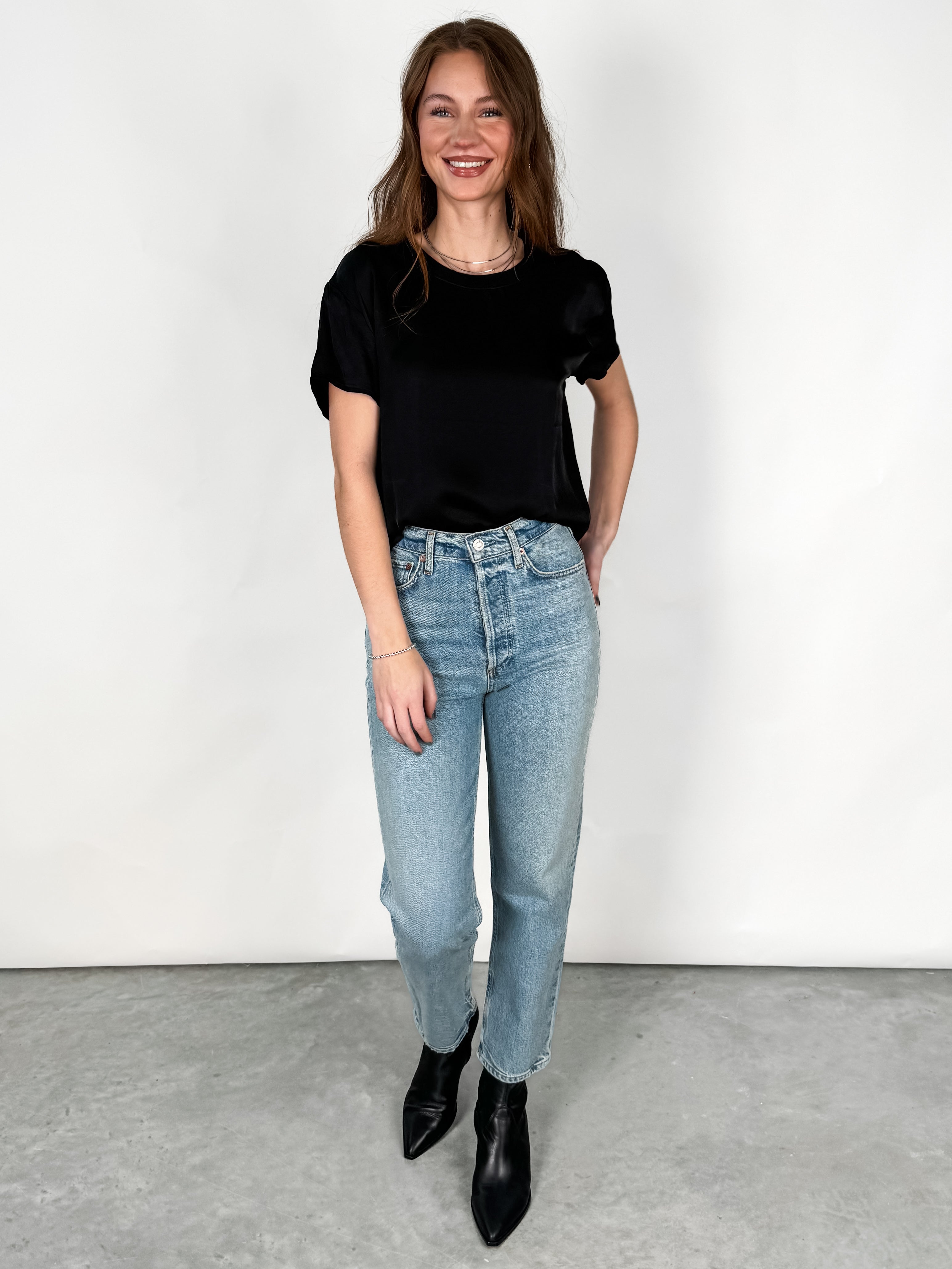 Delphine Satin Crew Neck Tee Look image