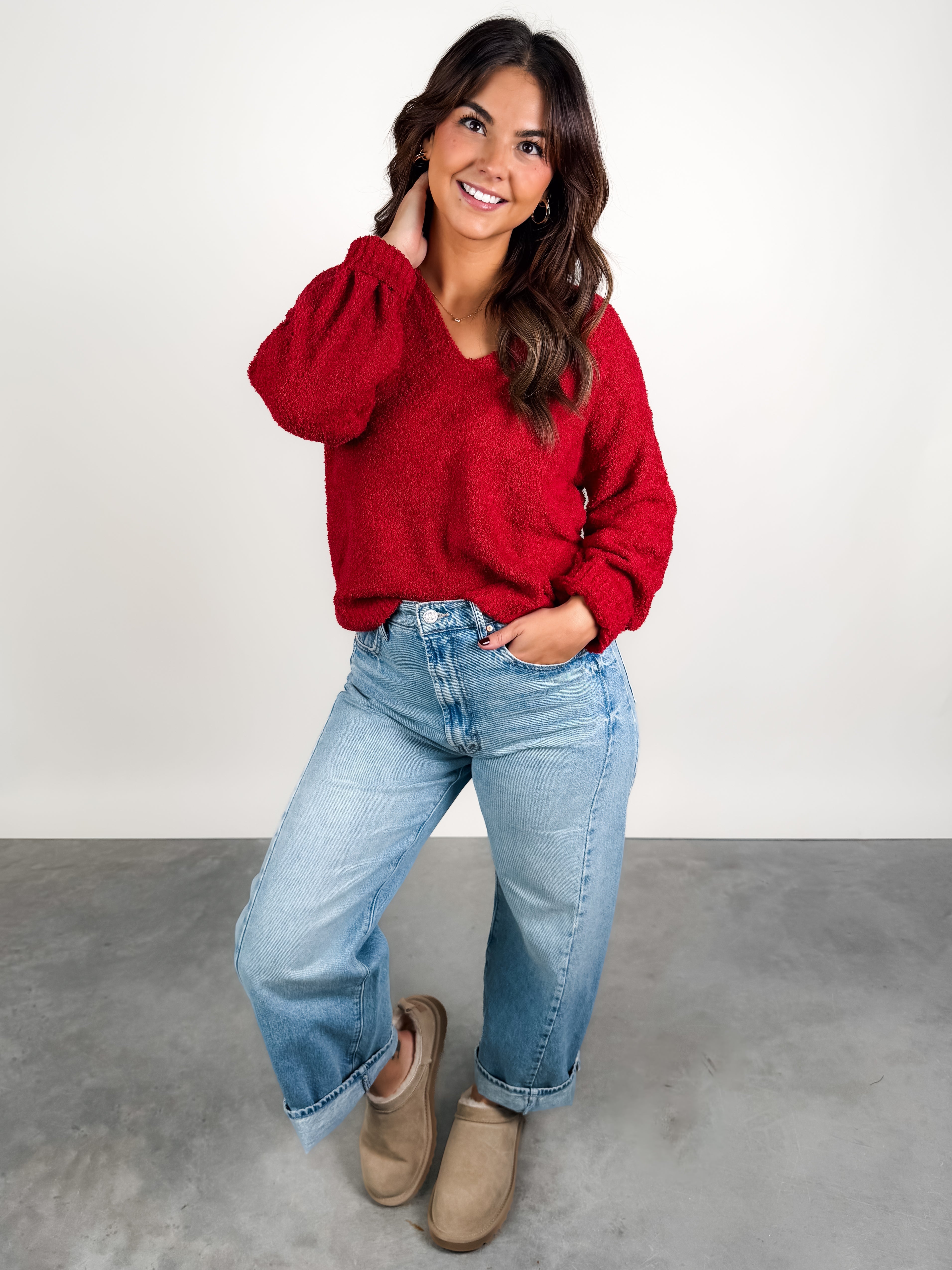 Teddy V Neck Sweater Look image