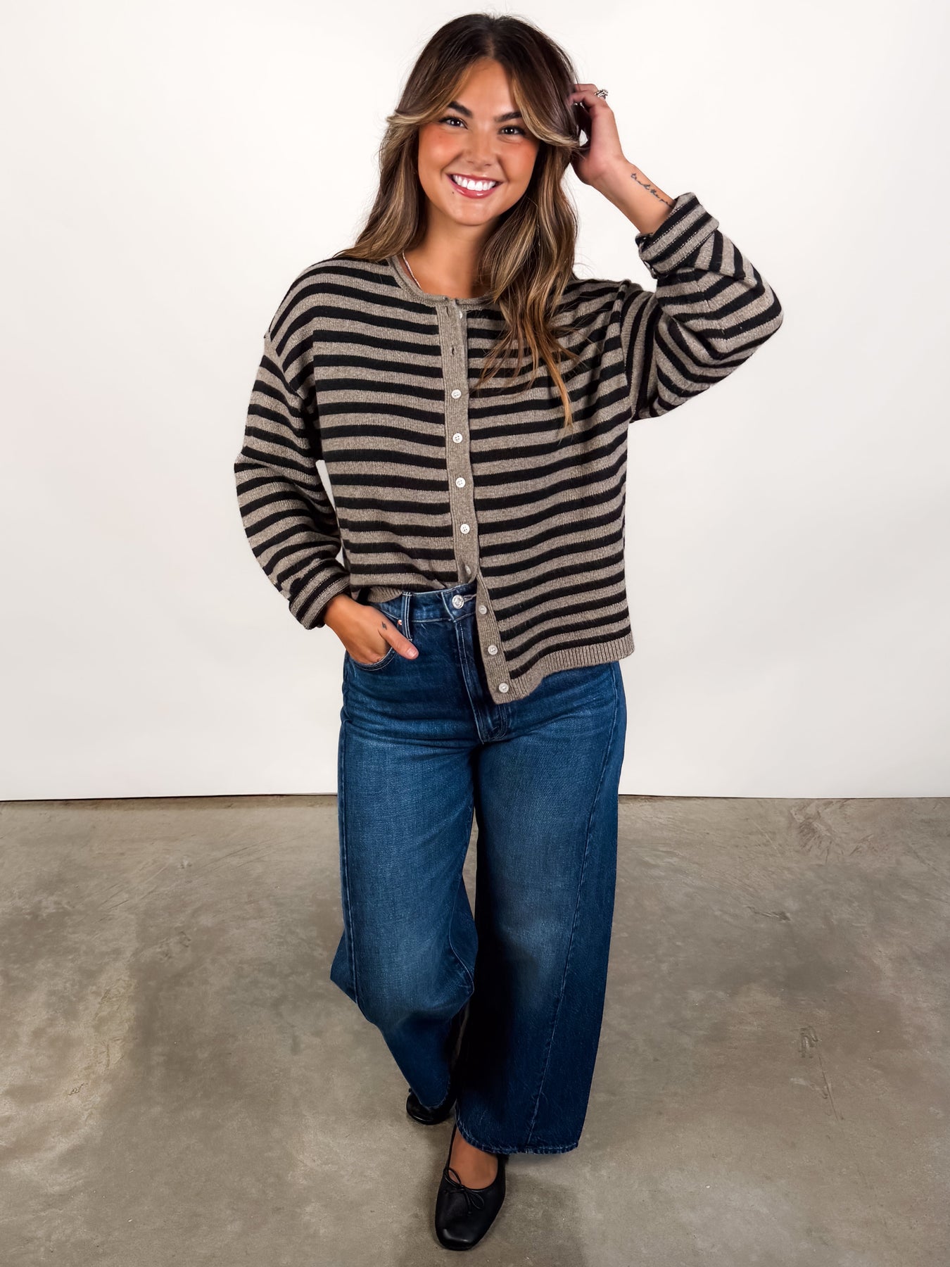 Dover Striped Cardigan Look
