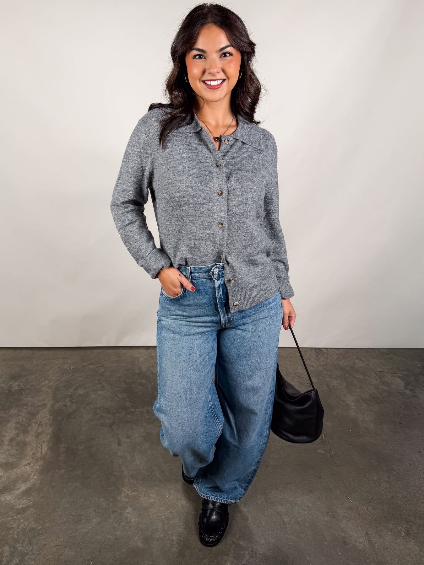 Serafina Button Front L/S Sweater Look