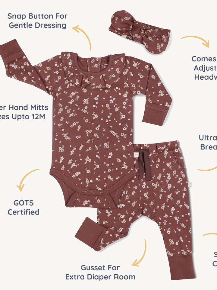 Winter Bloom Organic Ruffle Onesie And Pant Set