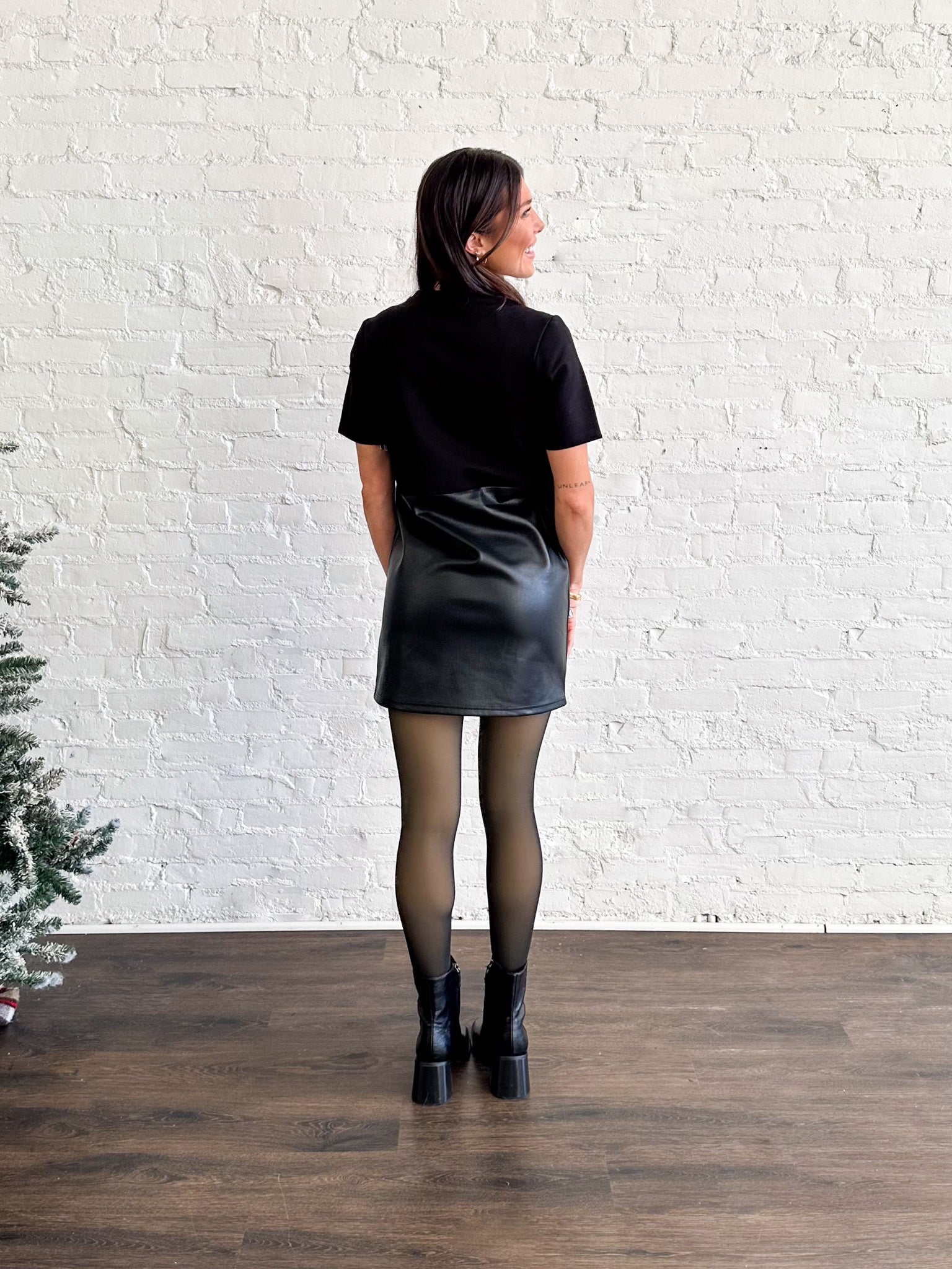 Leather-Like Combo Fitted Dress curated on LTK