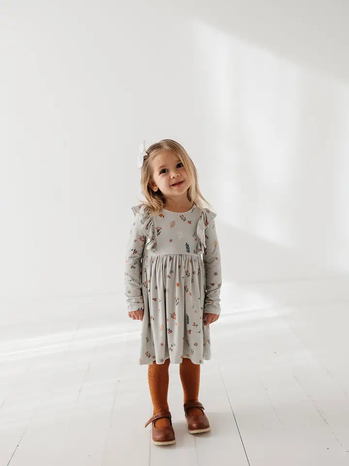 Botanical Long Sleeve Ruffle Dress