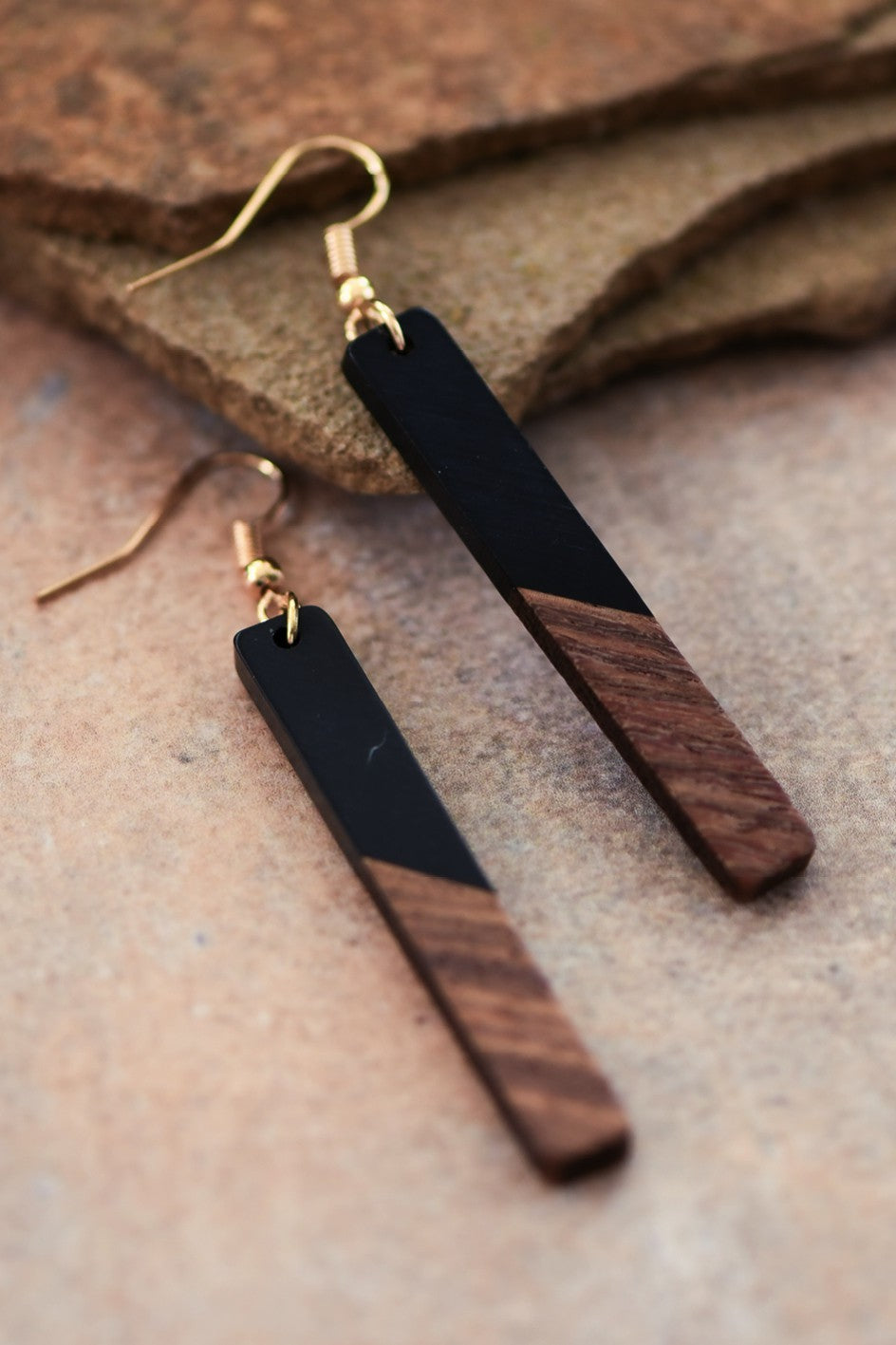 697 Resin Wooden Bar Earrings