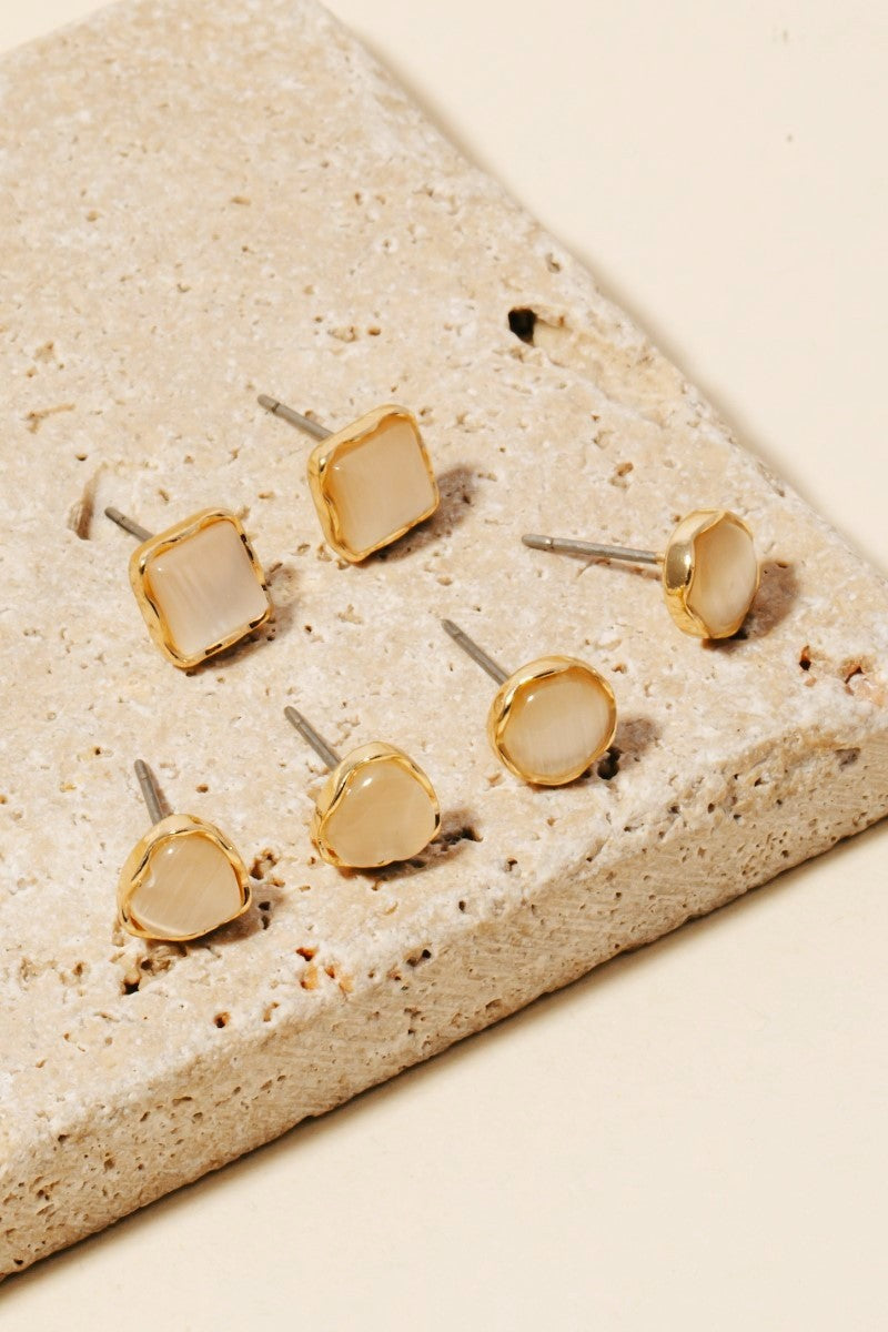 965 Set Of 3 Gem Stud Earrings