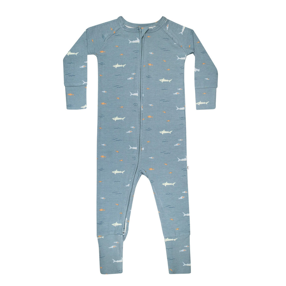 Sharks Small Ribbed- Zip Romper