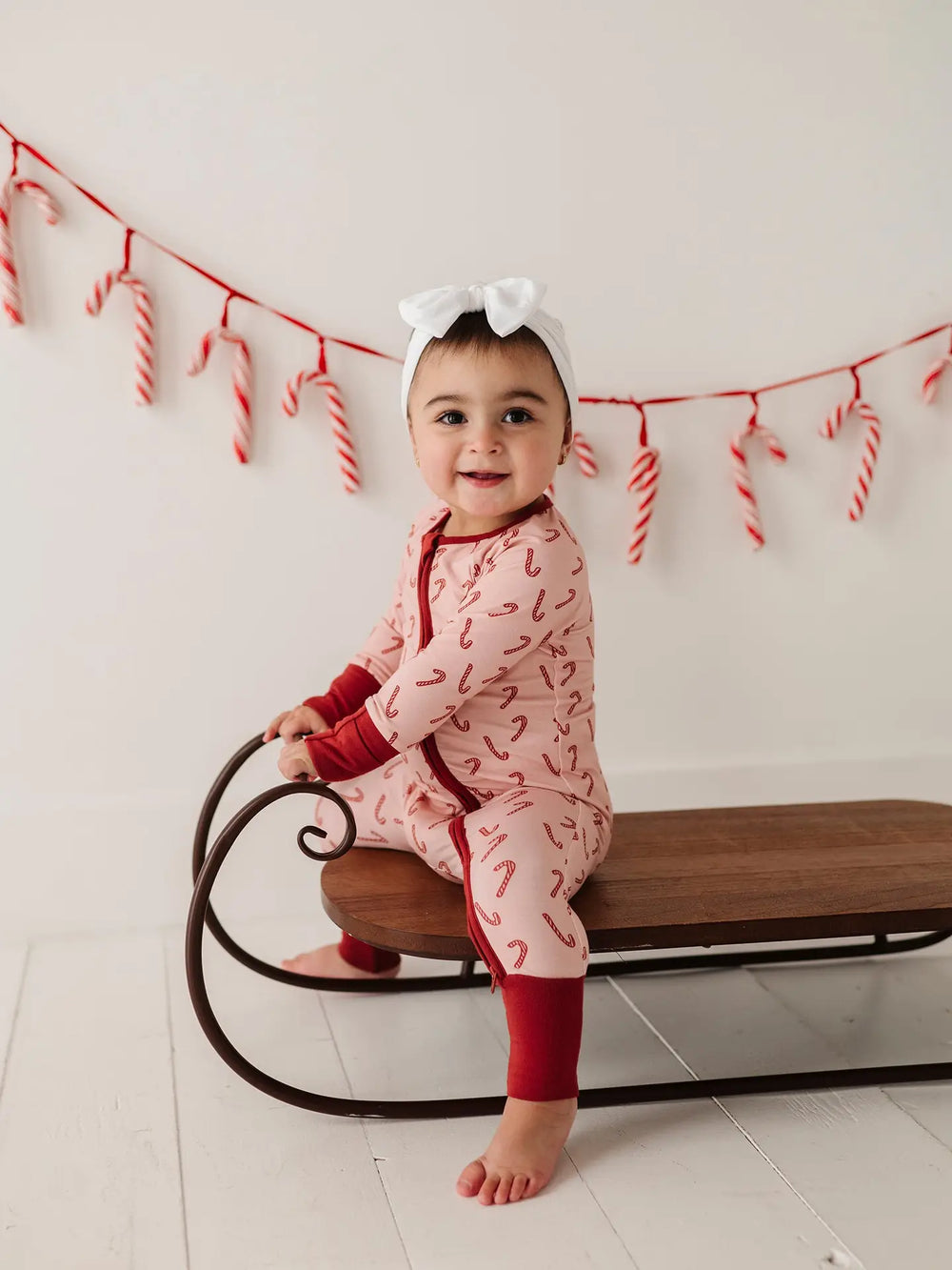 Candy Cane Long Sleeve Zip Romper
