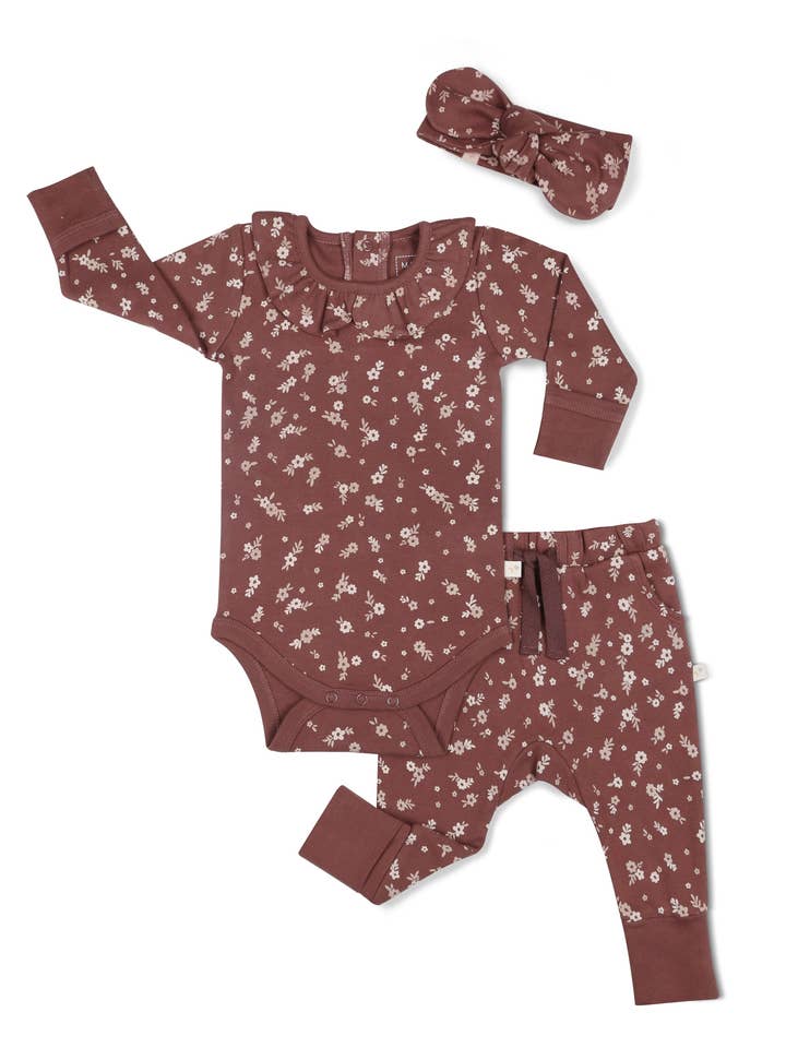 Winter Bloom Organic Ruffle Onesie And Pant Set