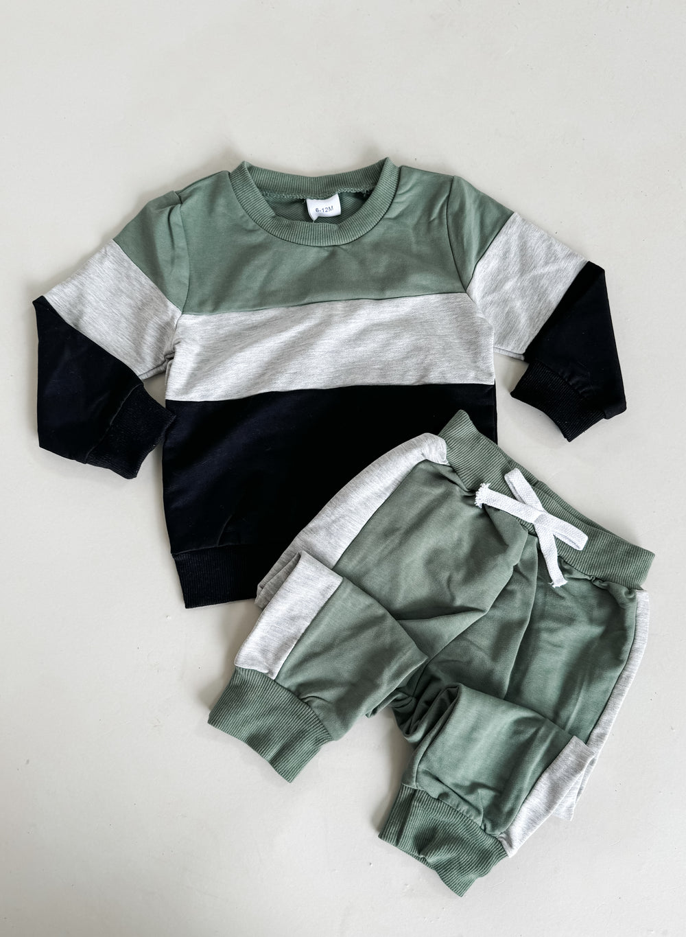 Black-Green Color Block Jogger Set