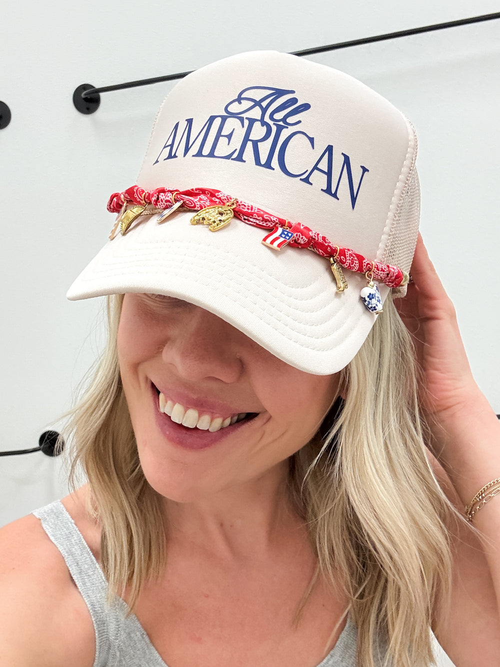 All American Trucker Hat W/Charm Chain