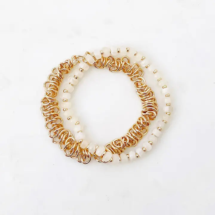 Chain And Bead Stretch Bracelet Set