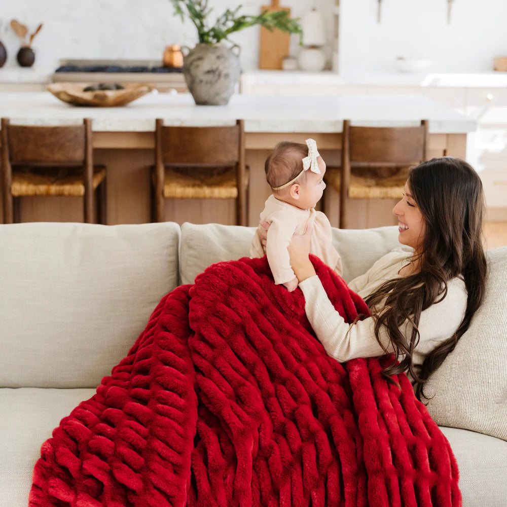 Holiday Double Ruched Faux Fur Throw Blanket