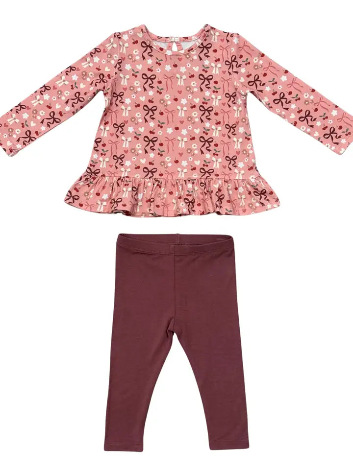 Cherry Hearts Long Sleeve Peplun Set