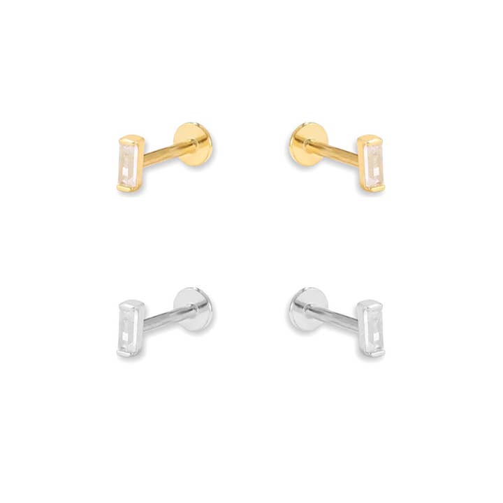 Baguette Screw Flat Back Cartilage Earrings