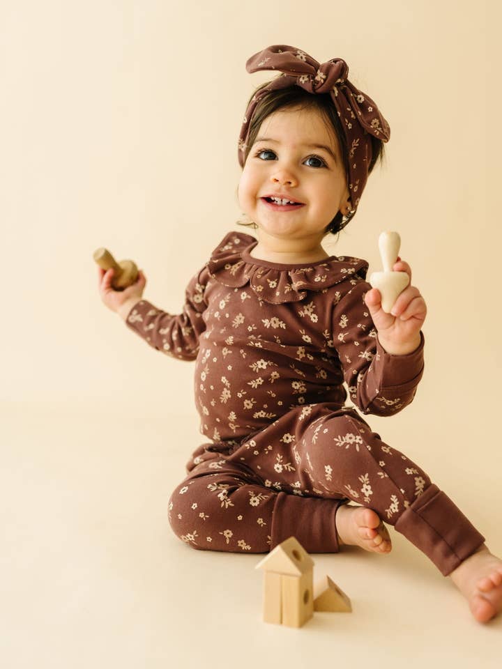 Winter Bloom Organic Ruffle Onesie And Pant Set