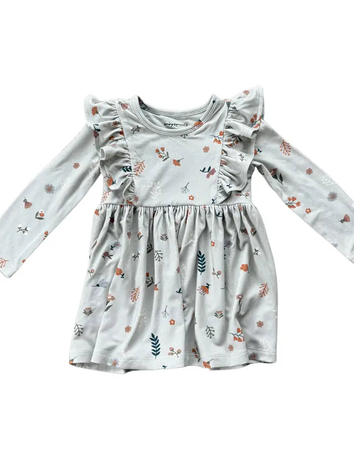 Botanical Long Sleeve Ruffle Dress