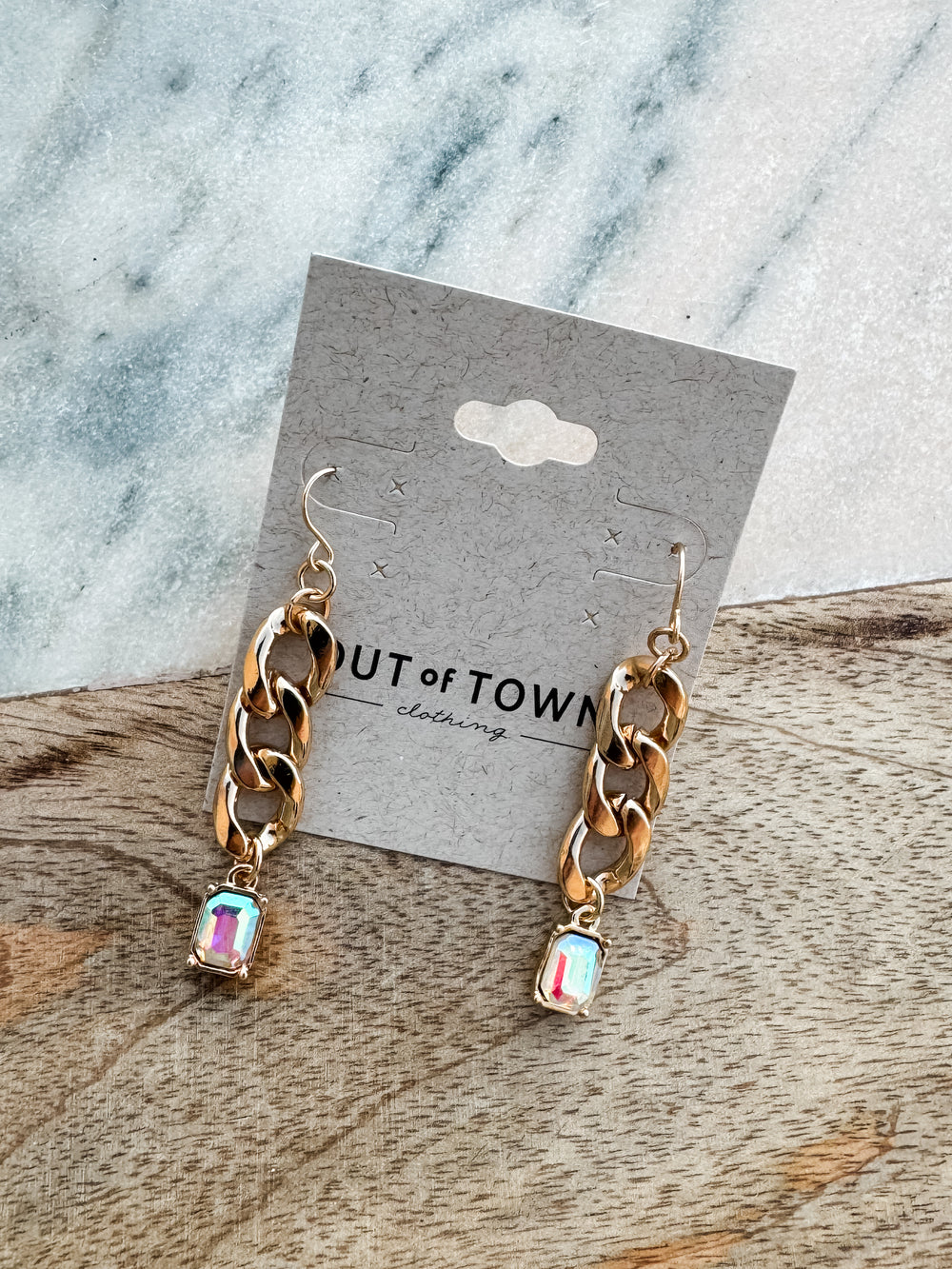 Chain And Crystal Drop Earrings