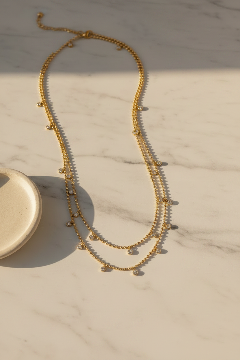 Robyn Double Strand CZ Bead Necklace