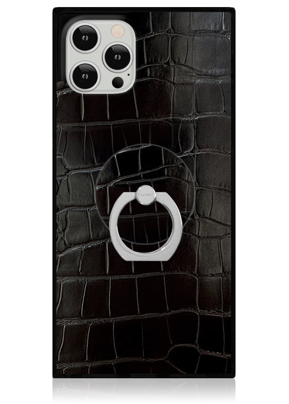 Magsafe Iphone Case in Black Crocodile Leather