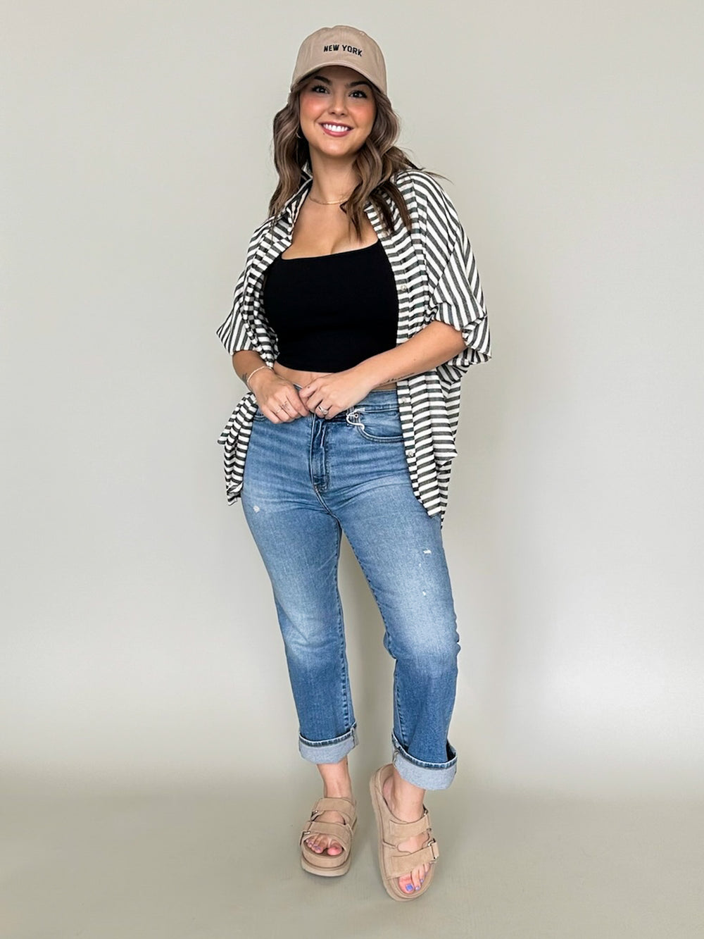 Hi Low Dolman Oversized Striped Collared Blouse