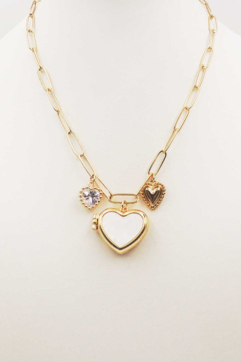 Multi Heart Charm Necklace Gold