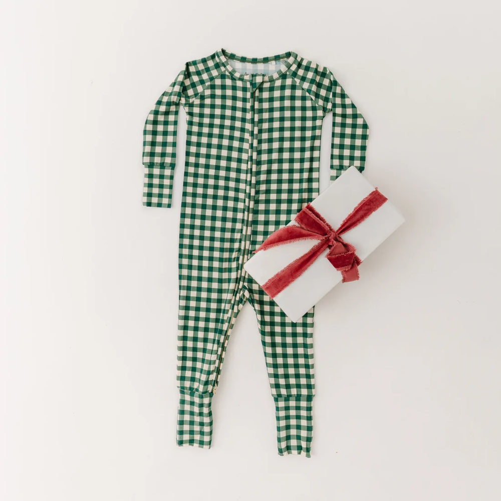 Evergreen Gingham Zip Romper