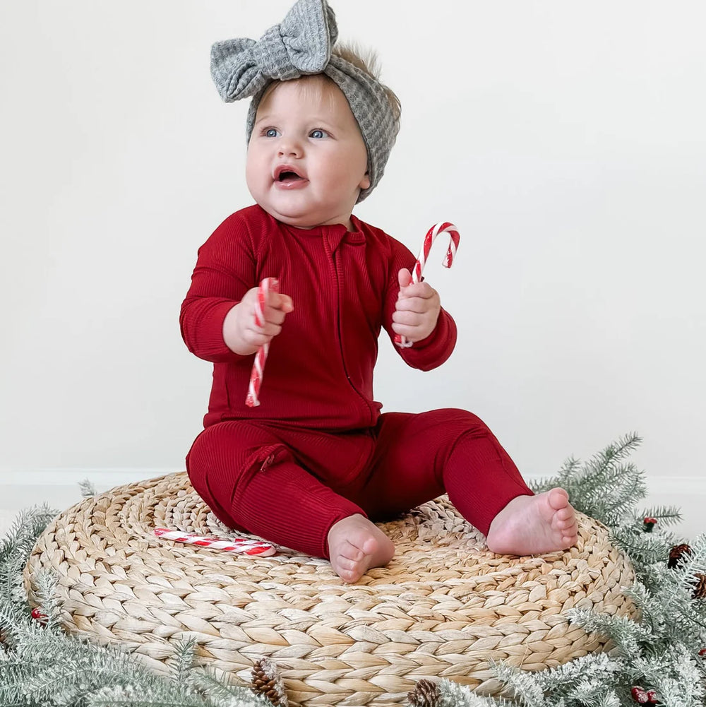 Berry Red Small Ribbed Zip Romper