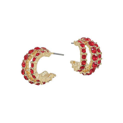 Three Row Red Rhinestone Hoops