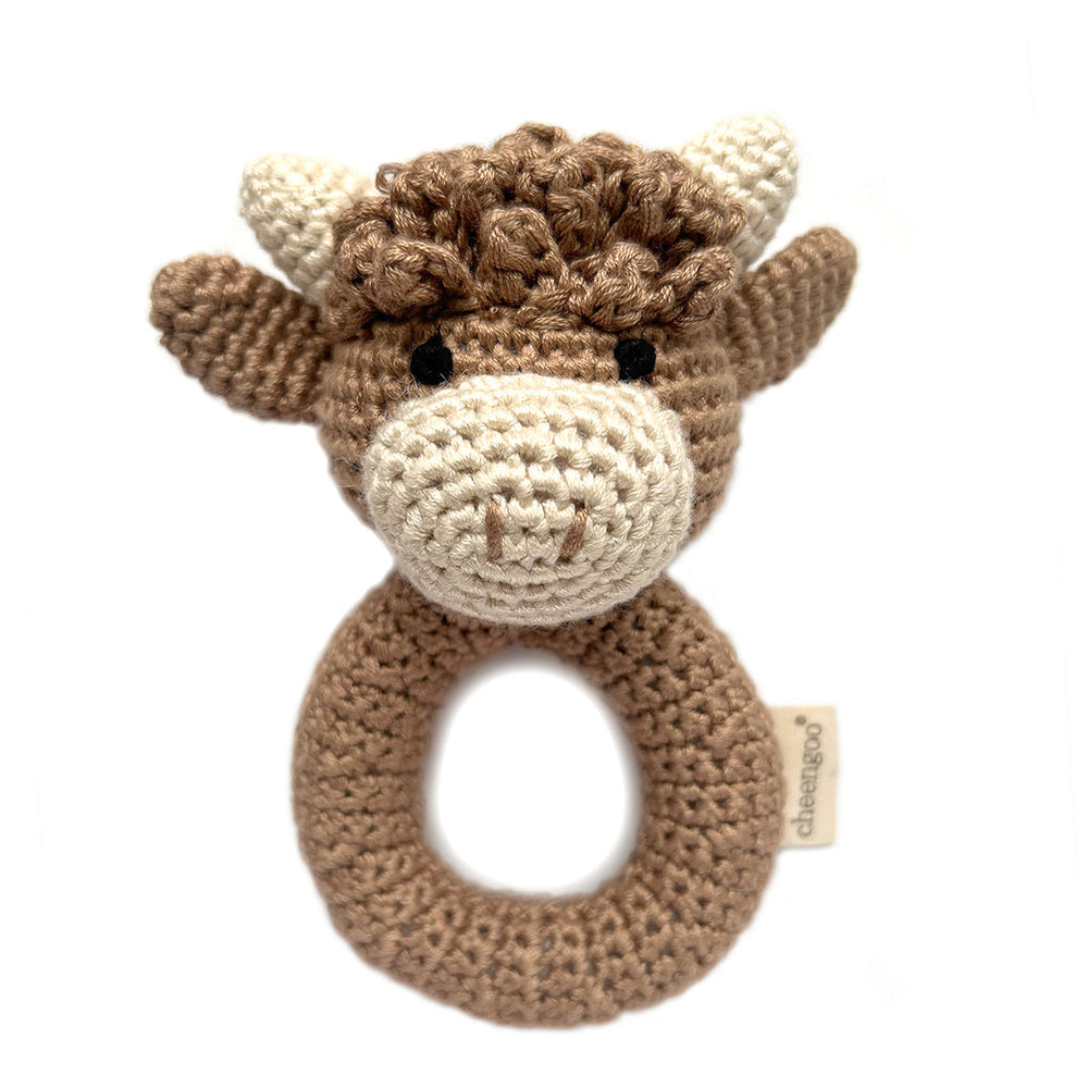 Highland Cow Ring Hand Crocheted Rattle