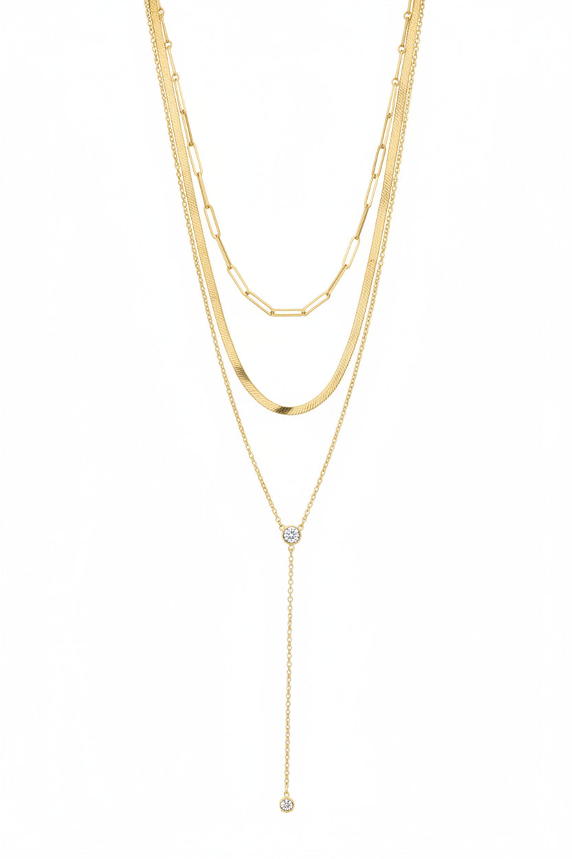 Dainty Triple Strand CZ Long Necklace