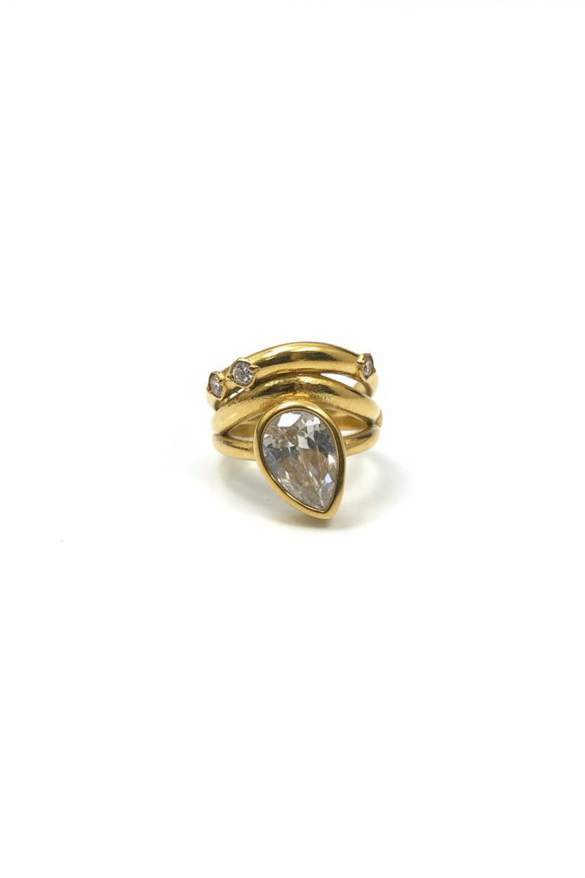 Gold CZ Teardrop Ring