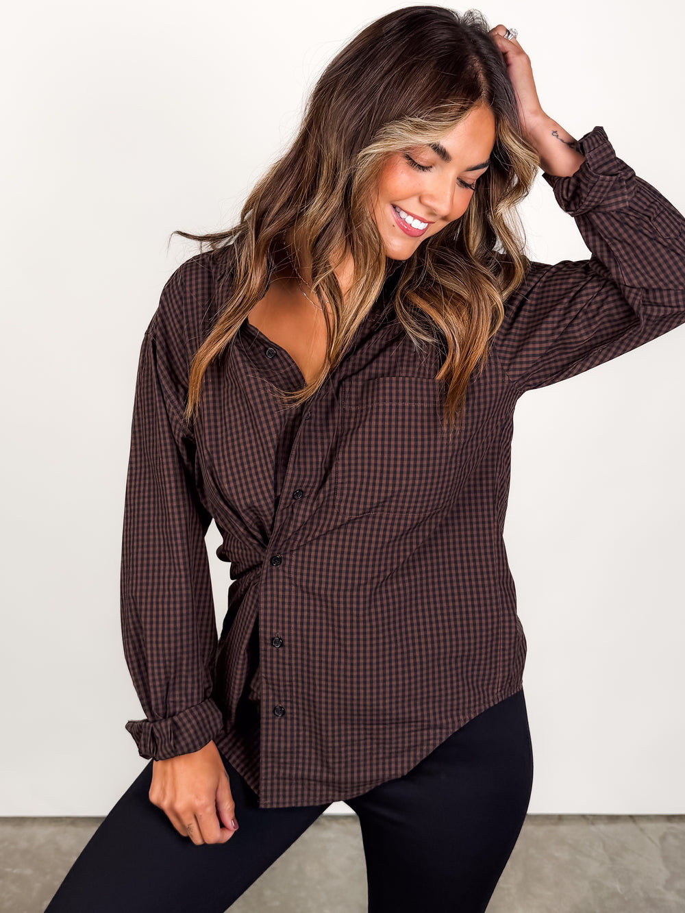Mila Long Sleeve Button Down Wrap Top