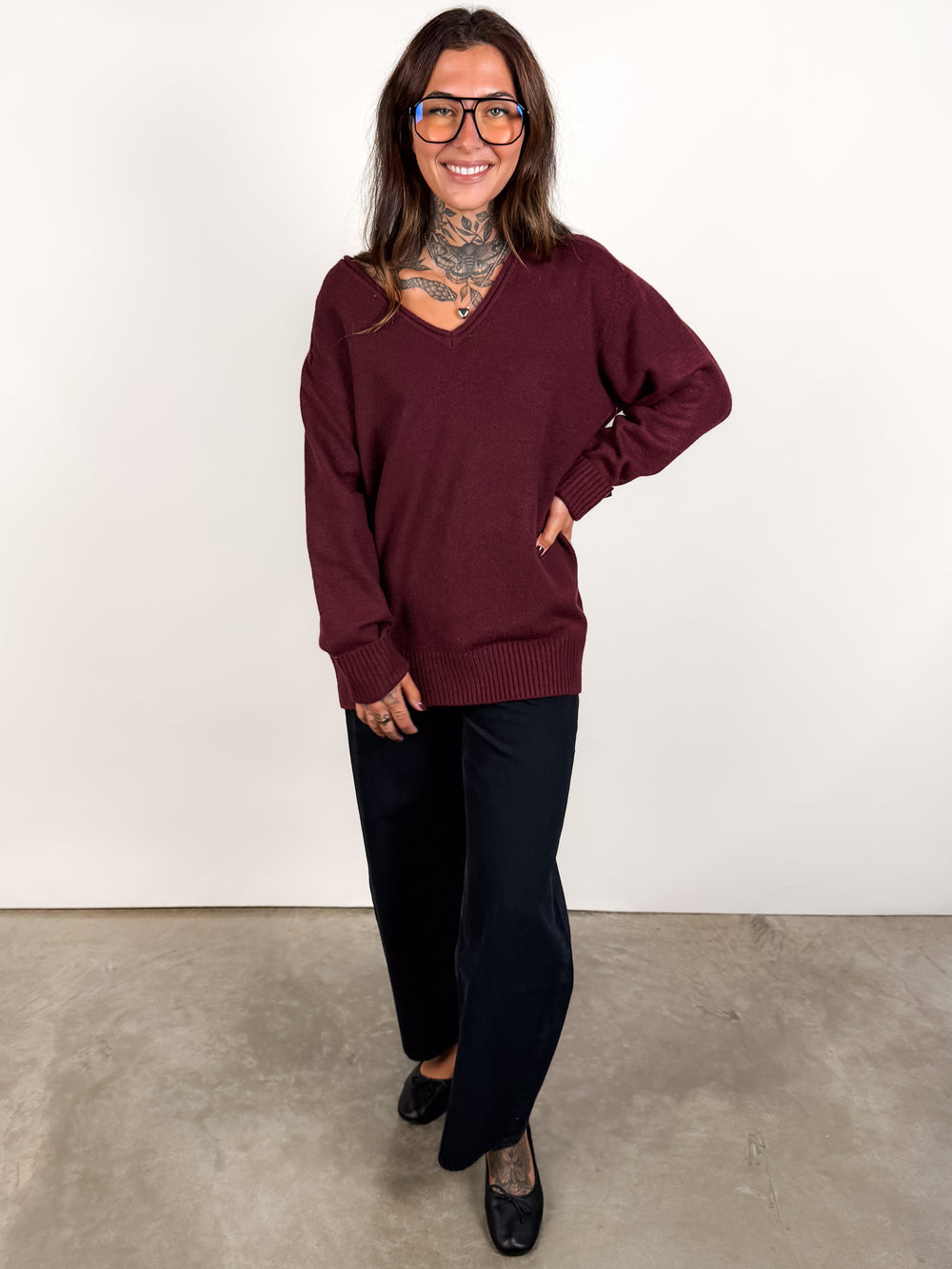 Ghazala Raglan Sleeve V Neck Sweater