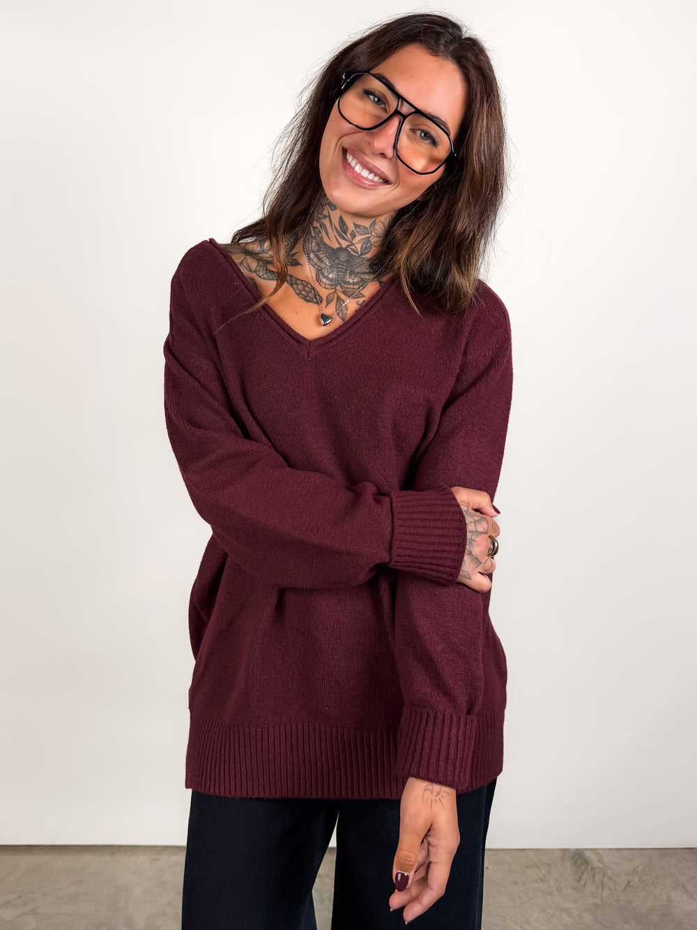 Ghazala Raglan Sleeve V Neck Sweater