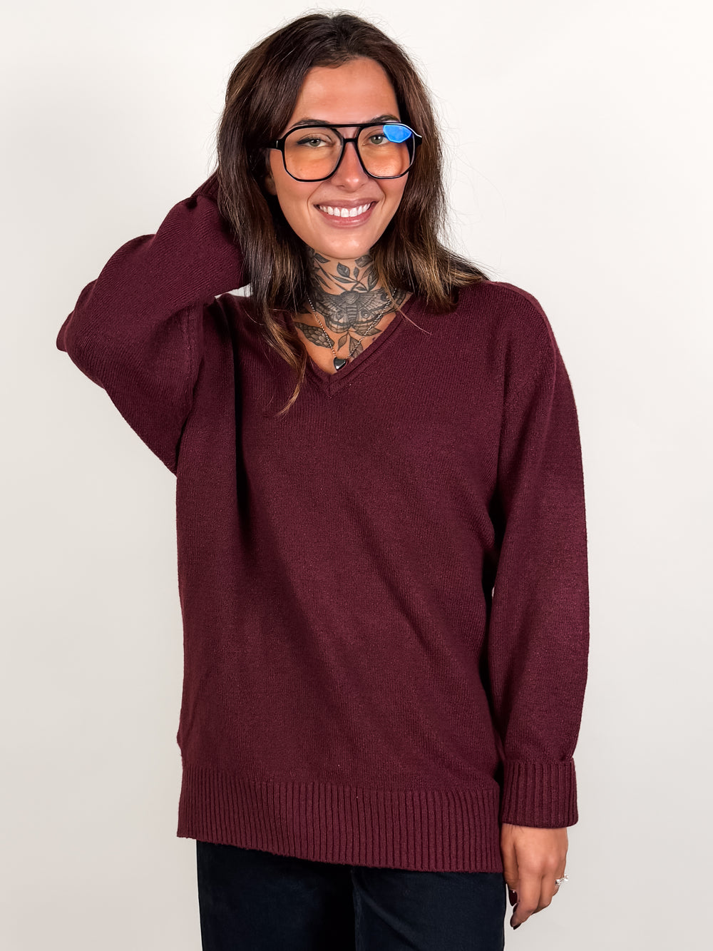 Ghazala Raglan Sleeve V Neck Sweater