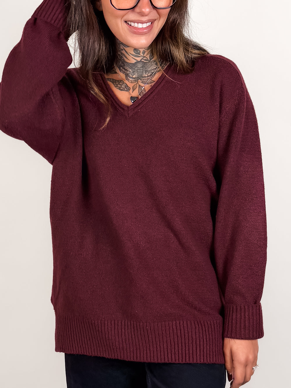 Ghazala Raglan Sleeve V Neck Sweater