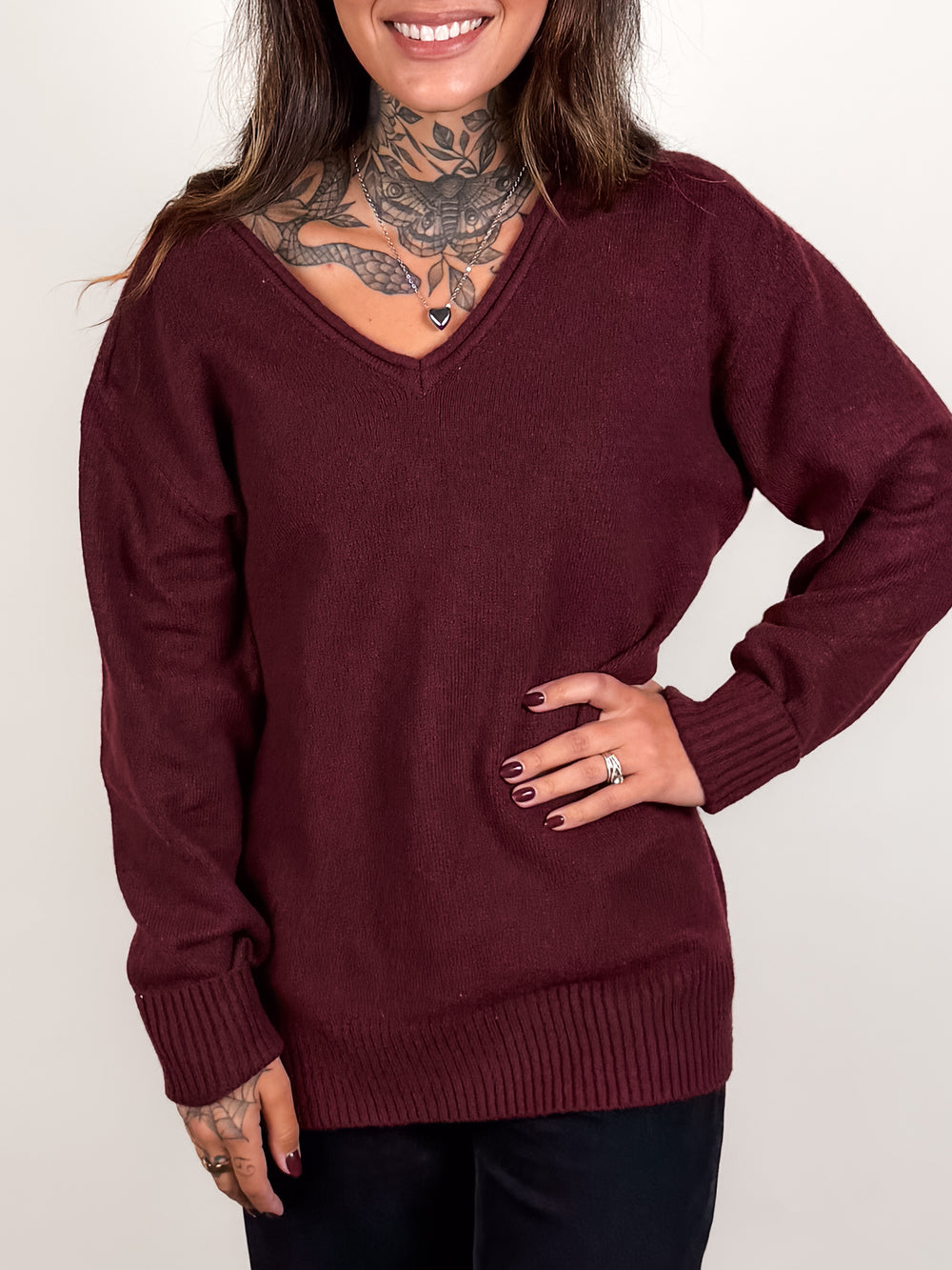 Ghazala Raglan Sleeve V Neck Sweater