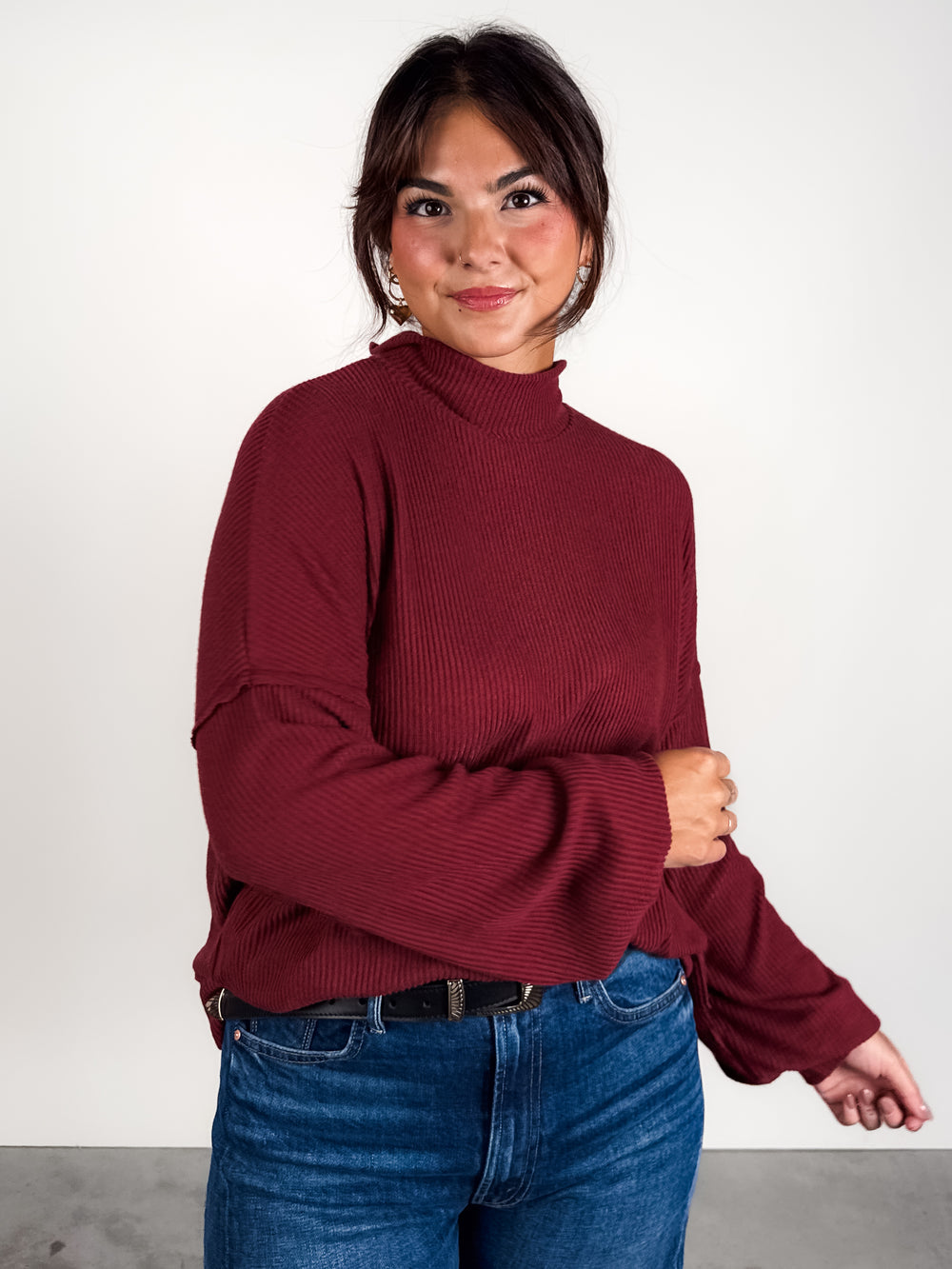 Becca Cozy Rib Funnel NeckTop